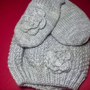 Gray Knit Hat and Mittens Set